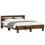 Bed frame headboard and LED lights smoked oak 150x200cm by , Beds and slatted bases - Ref: Foro24-3207543, Price: 154,31 €, D...