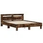 Bed frame headboard and LED lights smoked oak 150x200cm by , Beds and slatted bases - Ref: Foro24-3207543, Price: 154,31 €, D...