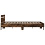 Bed frame headboard and LED lights smoked oak 150x200cm by , Beds and slatted bases - Ref: Foro24-3207543, Price: 156,71 €, D...