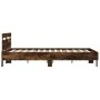 Bed frame headboard and LED lights smoked oak 150x200cm by , Beds and slatted bases - Ref: Foro24-3207543, Price: 154,31 €, D...
