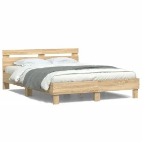 Sonoma oak bed frame with headboard and LED lights 140x200 cm by , Beds and slatted bases - Ref: Foro24-3207548, Price: 138,6...