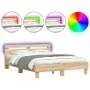Sonoma oak bed frame with headboard and LED lights 140x200 cm by , Beds and slatted bases - Ref: Foro24-3207548, Price: 138,6...