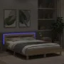 Sonoma oak bed frame with headboard and LED lights 140x200 cm by , Beds and slatted bases - Ref: Foro24-3207548, Price: 138,6...