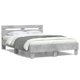 Concrete gray engineered wood bed with headboard 135x190 cm by , Beds and slatted bases - Ref: Foro24-3207444, Price: 136,49 ...