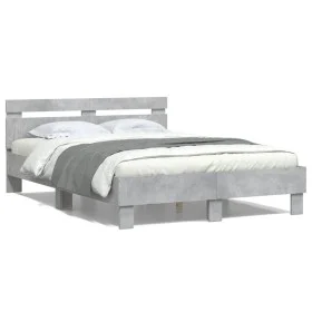 Concrete gray engineered wood bed with headboard 135x190 cm by , Beds and slatted bases - Ref: Foro24-3207444, Price: 134,38 ...