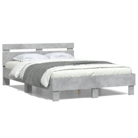Cama con cabecero madera de ingeniería gris hormigón 135x190 cm de , Camas y somieres - Ref: Foro24-3207444, Precio: 136,49 €...