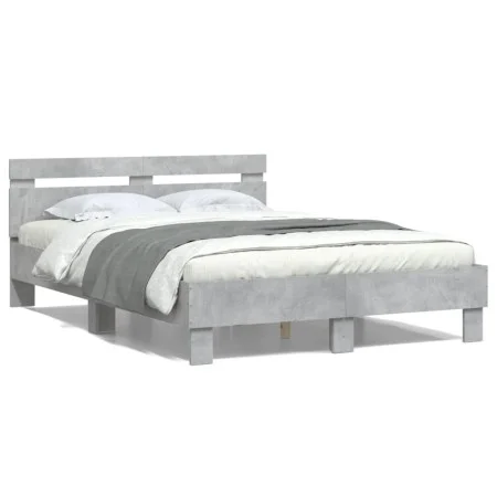 Concrete gray engineered wood bed with headboard 135x190 cm by , Beds and slatted bases - Ref: Foro24-3207444, Price: 134,38 ...