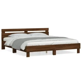 Oak brown engineered wood bed with headboard 160x200 cm by , Beds and slatted bases - Ref: Foro24-3207412, Price: 187,24 €, D...