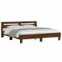Oak brown engineered wood bed with headboard 160x200 cm by , Beds and slatted bases - Ref: Foro24-3207412, Price: 187,24 €, D...