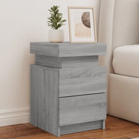 Mesita de noche con luces LED gris Sonoma 35x39x55 cm de , Mesitas de noche - Ref: Foro24-836759, Precio: 72,56 €, Descuento: %