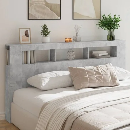 Concrete gray engineered wood LED headboard 200x18.5x103.5 cm by , Headboards and footboards - Ref: Foro24-837368, Price: 94,...