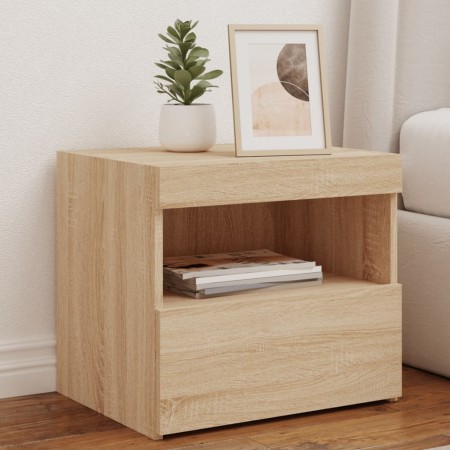 Mesita de noche con luces LED roble Sonoma 50x40x45 cm de , Mesitas de noche - Ref: Foro24-836767, Precio: 58,49 €, Descuento: %