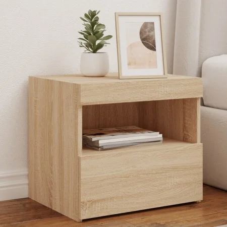Mesita de noche con luces LED roble Sonoma 50x40x45 cm de , Mesitas de noche - Ref: Foro24-836767, Precio: 57,00 €, Descuento: %