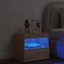 Mesita de noche con luces LED roble Sonoma 50x40x45 cm de , Mesitas de noche - Ref: Foro24-836767, Precio: 57,00 €, Descuento: %