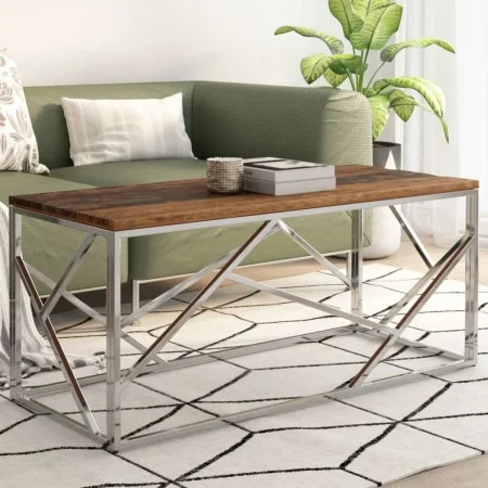 Silver Stainless Steel and Solid Wood Coffee Table by , Coffee table - Ref: Foro24-349941, Price: 91,90 €, Discount: %