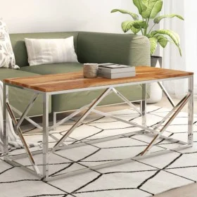 Couchtisch aus silbernem Edelstahl und massivem Akazienholz von , Couchtisch - Ref: Foro24-349943, Preis: 89,32 €, Rabatt: %