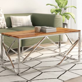 Mesa de centro acero inoxidable plateado y madera maciza acacia de , Mesas de centro - Ref: Foro24-349943, Precio: 81,11 €, D...