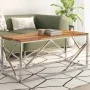 Mesa de centro acero inoxidable plateado y madera maciza acacia de , Mesas de centro - Ref: Foro24-349943, Precio: 89,31 €, D...