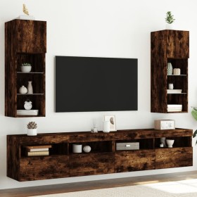 Muebles de TV con luces LED 2 uds roble ahumado 30,5x30x90 cm