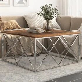 Silver Stainless Steel and Solid Wood Coffee Table by , Coffee table - Ref: Foro24-349981, Price: 144,39 €, Discount: %