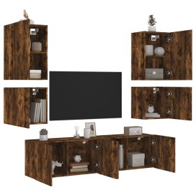 Wall TV cabinets 6 pieces engineered wood smoked oak by , TV Furniture - Ref: Foro24-3216475, Price: 196,78 €, Discount: %