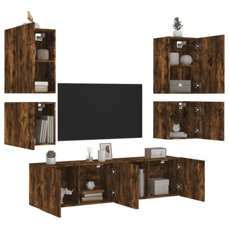 Muebles de TV de pared 6 pzas madera ingeniería roble ahumado de , Muebles TV - Ref: Foro24-3216475, Precio: 193,66 €, Descue...