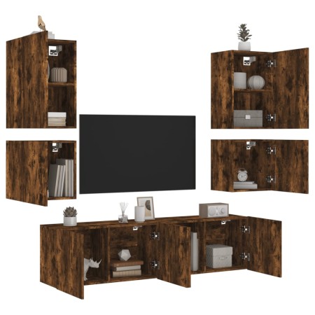 Wand-TV-Schränke, 6-teilig, Holzwerkstoff, geräucherte Eiche von , TV-Möbel - Ref: Foro24-3216475, Preis: 196,78 €, Rabatt: %