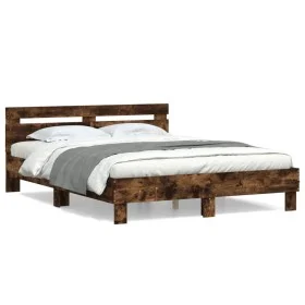 Smoked oak engineered wood bed with headboard 140x190 cm by , Beds and slatted bases - Ref: Foro24-3207438, Price: 156,53 €, ...