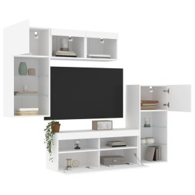 Muebles de TV de pared con LED 5 pzas madera ingeniería blanco