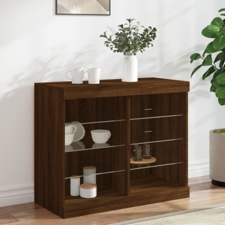 Sideboard with LED lights brown oak 81x37x67 cm by , Sideboards - Ref: Foro24-836706, Price: 76,79 €, Discount: %