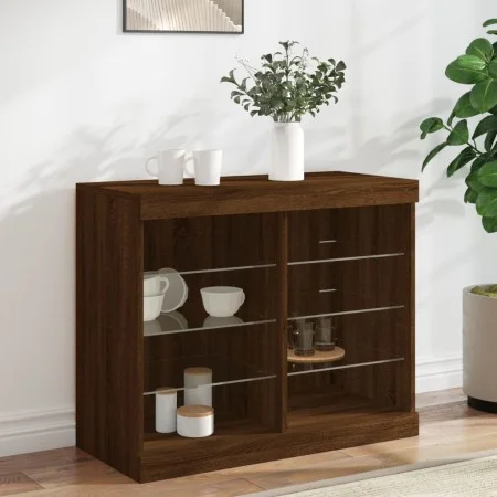 Sideboard with LED lights brown oak 81x37x67 cm by , Sideboards - Ref: Foro24-836706, Price: 75,87 €, Discount: %