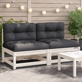Garden sofas without armrests with cushions 2 units white wood by , Modular outdoor sofas - Ref: Foro24-838087, Price: 145,15...