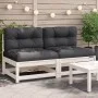 Sofás jardín sin reposabrazos con cojines 2 uds madera blanco de , Sofás modulares de exterior - Ref: Foro24-838087, Precio: ...