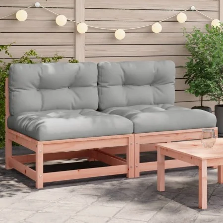 Garden sofas without armrests with cushions 2 units Douglas wood by , Modular outdoor sofas - Ref: Foro24-838091, Price: 142,...