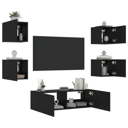 Wand-TV-Schränke mit LED-Leuchten 5 Stück schwarz von , TV-Möbel - Ref: Foro24-3216861, Preis: 180,91 €, Rabatt: %