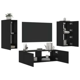 Muebles de TV de pared con luces LED 3 piezas negro de , Muebles TV - Ref: Foro24-3216868, Precio: 169,09 €, Descuento: %