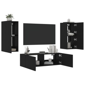 Wall TV cabinets with LED lights 3 pieces black by , TV Furniture - Ref: Foro24-3216868, Price: 171,60 €, Discount: %