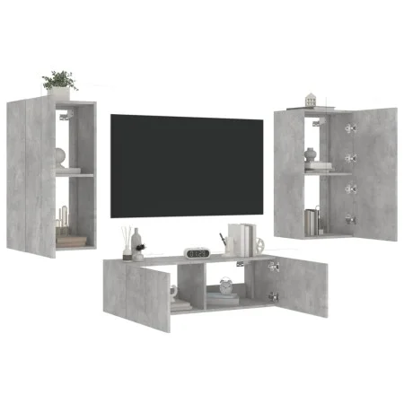 Wall TV cabinets with LED lights 3 pieces concrete gray by , TV Furniture - Ref: Foro24-3216877, Price: 173,62 €, Discount: %