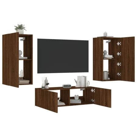 Wand-TV-Schränke mit LED-Leuchten 3 Stück Eiche braun von , TV-Möbel - Ref: Foro24-3216880, Preis: 166,59 €, Rabatt: %