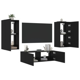 Muebles de TV de pared con luces LED 3 piezas negro
