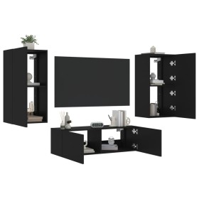 Wall TV cabinets with LED lights 3 pieces black by , TV Furniture - Ref: Foro24-3216875, Price: 188,94 €, Discount: %