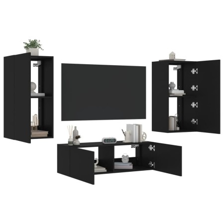 Wand-TV-Schränke mit LED-Leuchten 3 Stück schwarz von , TV-Möbel - Ref: Foro24-3216875, Preis: 188,94 €, Rabatt: %