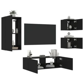 Muebles de TV de pared con luces LED 4 piezas negro de , Muebles TV - Ref: Foro24-3216882, Precio: 182,40 €, Descuento: %