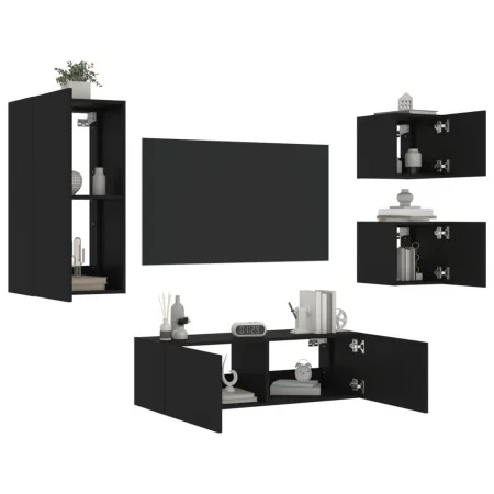Wall TV cabinets with LED lights 4 pieces black by , TV Furniture - Ref: Foro24-3216882, Price: 182,40 €, Discount: %