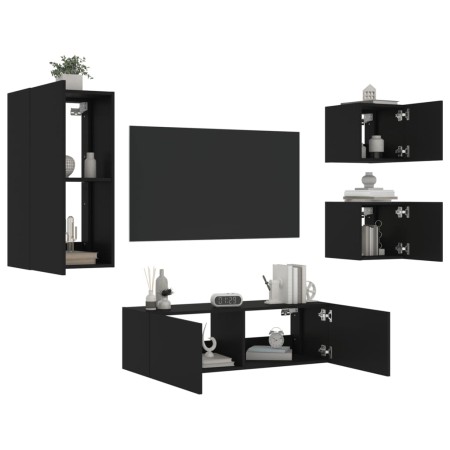 Wand-TV-Schränke mit LED-Leuchten 4 Stück schwarz von , TV-Möbel - Ref: Foro24-3216882, Preis: 184,94 €, Rabatt: %