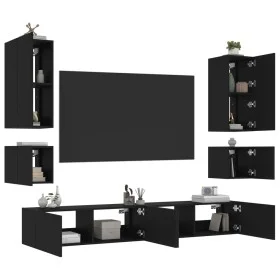 Muebles de TV de pared con luces LED 6 piezas negro de , Muebles TV - Ref: Foro24-3216889, Precio: 294,95 €, Descuento: %
