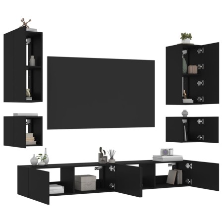 Wand-TV-Schränke mit LED-Leuchten 6 Stück schwarz von , TV-Möbel - Ref: Foro24-3216889, Preis: 294,95 €, Rabatt: %