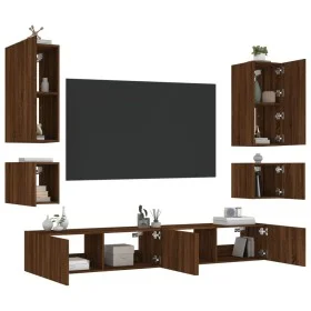 Muebles de TV de pared con luces LED 6 piezas marrón roble de , Muebles TV - Ref: Foro24-3216894, Precio: 247,82 €, Descuento: %