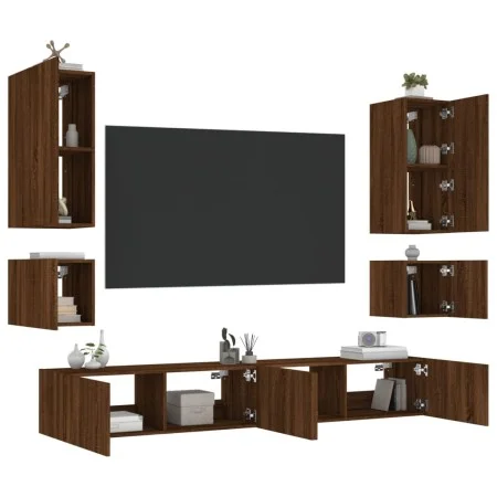 Muebles de TV de pared con luces LED 6 piezas marrón roble de , Muebles TV - Ref: Foro24-3216894, Precio: 247,82 €, Descuento: %