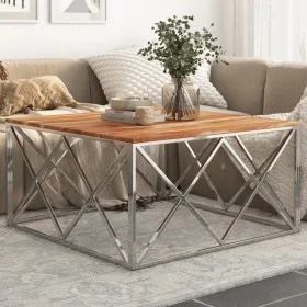 Couchtisch aus silbernem Edelstahl und massivem Akazienholz von , Couchtisch - Ref: Foro24-349983, Preis: 164,83 €, Rabatt: %